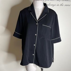 Oak and fort pajama style short sleeve blouse in BLACK
